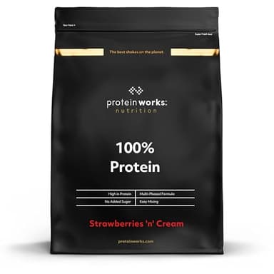 Protein Works - 100% Protein Poudre, 100 Portions, Mélange Quadri-Protéines, Peptides de Glutamine, Formule Protéinée Propre, Fraises à la Crème, 2.5kg