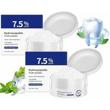 Hydroxyapatite 2025 Lot de 2 poudres dentaires pour émail Protection Émail, Nettoyage des dents blanches claires, menthe fraîche douce, élimine la mauvaise haleine, dentifrice pour dents sensibles