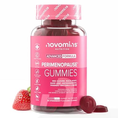 Perimenopause Gummies - Suppléments pour la Périménopause & Menopause - avec Trèfle Rouge, Sauge, Zinc, Ashwagandha, Vitamine B6 - Sans Sucre & Sans Hormone - Équilibre Hormonal - Novomins