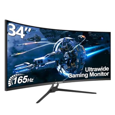 CRUA Écran PC Gaming Incurvé 34 Pouces 165Hz,Moniteur PC WQHD 3440x1440,1ms VRB, 2X HDMI 2.0,DP 1.4,100Hz & Display Port 165Hz,VESA 75 * 75mm Réglable en Hauteur,FreeSync Premium