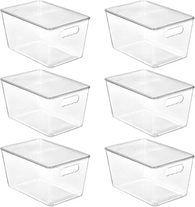 Vtopmart Lot de 6 bacs de rangement empilables transparents avec couvercles, grands récipients en plastique avec poignée pour l'organisation et le rangement de garde-manger, parfaits pour la cuisine,