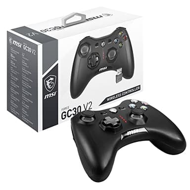 MSI FORCE GC30 V2 Manette de Jeu PC Sans Fil- 2.4 GHz, Batterie Li-ion 600 mAh, Croix Directionnelle Interchangeable, Double Moteur de Vibration, USB 2.0 - Filaire/Sans Fil