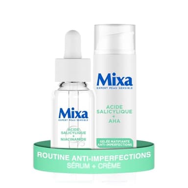 Mixa - Sérum Concentré Anti-Imperfections + Gelée Matifiante Anti-imperfections - à l’Acide Salicylique et Alpha-hydroxylé - Peaux à Imperfections Mixtes à Grasses