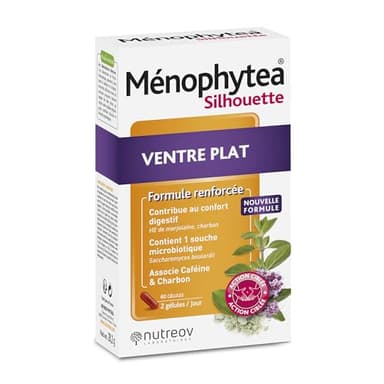 NUTREOV - Ménophytea Silhouette, Ventre Plat - Complément Alimentaire Confort Digestif à Base d’Actifs d’Origine Végétale - Fabrication Française - 60 Gélules
