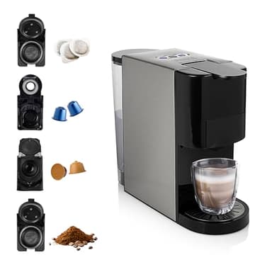 Princess Machine à café multi-capsules 4 en 1 – Capsules, dosettes, café moulu – Sans BPA – 800 ml – 1450 W – Noir et argent – 249450