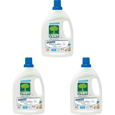 L'Arbre Vert Lessive Peaux Sensibles - Hypoallergénique - 34 Lavages - 94% d'ingrédients d'origine naturelle - 1,53L (Lot de 3)