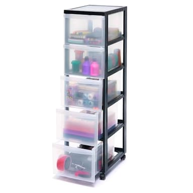 Iris Ohyama, armoire de rangement sur roulettes à 5 tiroirs - Design Chest - DC-305, plastique, noir/transparent, 75 L, 39 x 29 x 101,5 cm