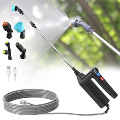 SYLSTAR Pulverisateur Electrique avec 3 Vitesses de Pulverisation, 7.4 V Pulverisateur a Pression, 4 Buses Reglables avec 8M Tuyau et 60cm Tige Telescopique
