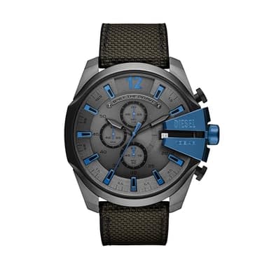 Diesel Chief Series Montre pour Homme, Mouvement Chronographe avec Bracelet en Silicone, Acier Inoxydable ou Cuir, Graphite et Bleu, 51mm