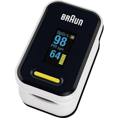Braun Oxymètre de pouls 1 | Moniteur précis d’oxygène sanguin au doigt | Utilisation simple pour usage domestique | BPCO, pneumonie ou apnée du sommeil | Idéal pour les athlètes| YK-81CEU