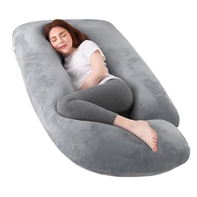 Otauoaea Coussin de Grossesse - Oreiller de Grossesse pour Femme Enceinte en Forme de J pour Dormir - Coussin d'allaitement et Coussin de Maternité avec Housse Lavable - Velours(Gris Clair)