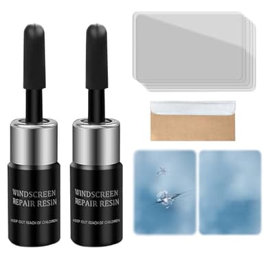 DMNQ Kit De RéParation De Vitres 2 PièCes Liquide De RéParation D'éClats De Pierre Kit De RéParation De Vitres De Pare-Brise pour RéParer Les Fissures D'éToile Et De Croissant De Pare-Brise Noir