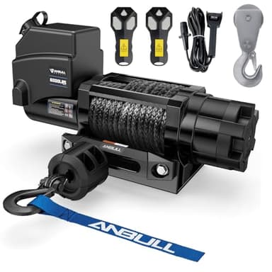 Anbull Treuil électrique 12V 6 000 LBS / 2722 Kg, Aucun câblage requis, IP68 étanche, Corde Synthétique 6.3mm*16.8m, Corde en Nylon, Compatible pour 4X4, Quad, Remorque pour Bateau