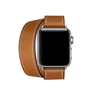 Cuir Bracelet Compatible avec Apple Watch Bracelet 38mm 40mm 41mm 42mm(Series 3) Femme Cuir véritable Double Tour Bracelets de Remplacement pour iwatch Series 10 9 8 7 6 5 4 3 SE - Marron