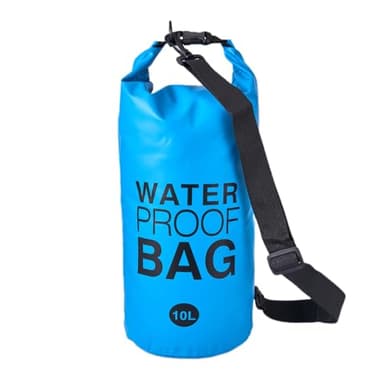 Sac étanche 2L/5L/10L/20L - dry bag en PVC avec fermeture à enroulement et sangle réglable pour kayak, bateau, natation, camping, pêche, randonnée et les sports nautiques (Bleu, 10L - Sangle simple)