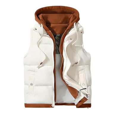 ORANDESIGNE Doudoune sans Manches Homme Hiver Veste sans Manches Manteaux Gilet à Capuche Légère Sport Blouson Epais A Beige L