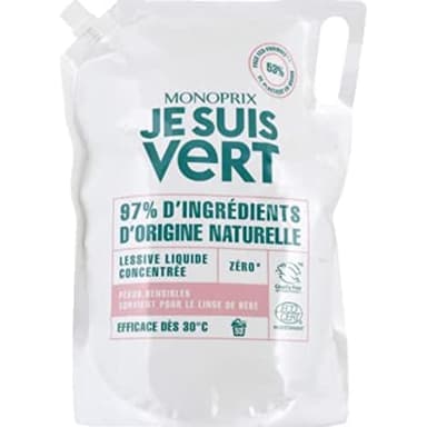 Monoprix Je Suis Vert Lessive liquide concentree, peaux sensibles - La bouteille de 1,98L
