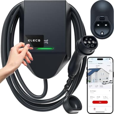 ELECQ Borne de Recharge Wallbox 7kw Type 2 monophasé APP | délestage Dynamique & Recharge photovoltaïque (Nécessite Power Monitor) | WiFi RFID OCPP Smarthome | 32A 1.4KW-7.4KW réglable | câble 5M