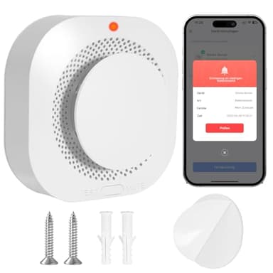 VEMFAY Détecteur de Fumée Intelligent, Alarme Incendie Détecteur Fumée sans Fil avec WLAN, App-Supporté, Detecteur de Fumée avec Support Magnétique et vis, 1 Pièce