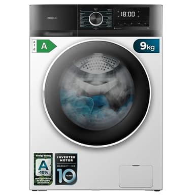 Cecotec Lave-linge 9 Kg Chargement Frontal Bolero Dresscode 9500 Inverter A. 1900 W, 1400 rpm, Moteur Inverter Plus, Basse Consommation, 16 Programmes, SteamMax, Delay Start, Blanc