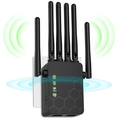 Répéteur WiFi, amplificateur WiFi, répéteur WiFi Longue portée, Couverture de la Maison jusqu'à (11,800 sq. ft.), répéteur WiFi Facile à configurer avec 2 Port Ethernet et Mode AP-Noir
