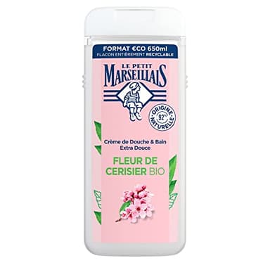 Le Petit Marseillais | Crème de Douche & Bain Extra Douce Fleur de Cerisier Bio (flacon de 650 ml) – Gel douche avec 92% d'ingrédients d'origine naturelle – pH neutre pour la peau et sans colorant