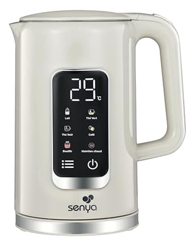SENYA Bouilloire Electrique 1.7L | Grand Ecran Numérique | 5 programmes de Température Automatique et Réglable | Fonction Garder au Chaud | Socle 360° et Poignée Ergonomique | Couleur Crème