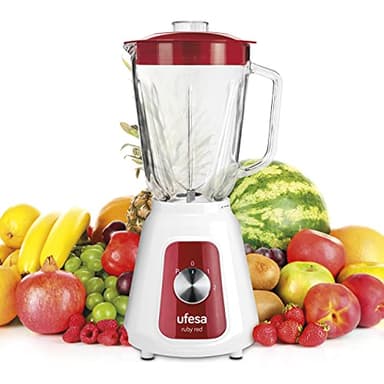 Ufesa BS4717 Ruby Red Blender Mixeur, 1500W, 1.5L, 2 Vitesses + Pulse, 4 Lames en Acier Inoxydable, Fermeture Hermétique, Glace Pilée, Sans BPA