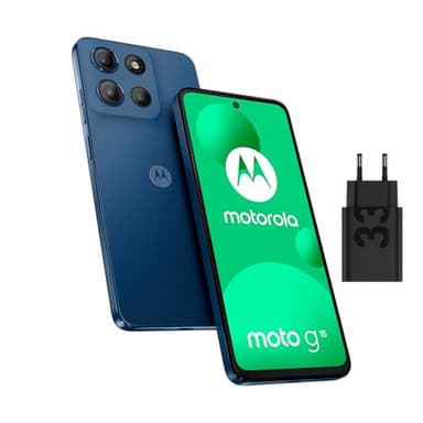 Motorola Moto g15 Débloqué 8+256 Go – Écran 6,72" Full HD, Caméra 50 MP, Batterie 5200 mAh Haute Capacité – Bleu Marine + Chargeur Rapide 33W, Câble USB-C & Coque de Protection Inclus