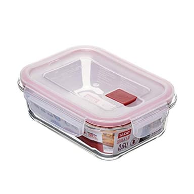 TATAY Boite Alimentaire Verre 0,64 L Cook & Eat | Verre Borosilicate | Couvercle Hermétique à Clips, Valve Vapeur | Micro-ondes, Four, Réfrigérateur, Congélateur | Sans BPA | 13,7x17,9x6,3 cm, Rouge
