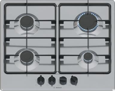 Bosch PGP6B5K60, Cuisinière à gaz, Boutons de cavalier: Contrôle ergonomique, 4 feux, Acier, Version exclusive Amazon, 60 cm, Série 4 - NEW, Inox