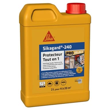 SIKA - Protection Hydrofuge façade, Mur, toiture et Sol - Sikagard 240 Protecteur Tout en 1 - Multisupports - Int/Ext - Effet perlant - Prêt à l'emploi - pour 4 à 20m2-2L