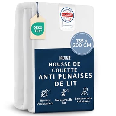 Dreamzie - Housse anti-acariens pour couette 135 x 200 cm - Housse de couette pour les personnes allergiques - Couette anti-acariens avec fermeture éclair lavable à 95 °C