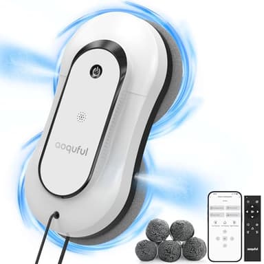 AOQUFUL Robot Laveur de Vitre Intelligent - Nettoyeur de Vitres Électrique avec Double Pulvérisation d'eau, Télécommande & Contrôle Via Application, pour Fenêtres Intérieures & Extérieures, Blanc