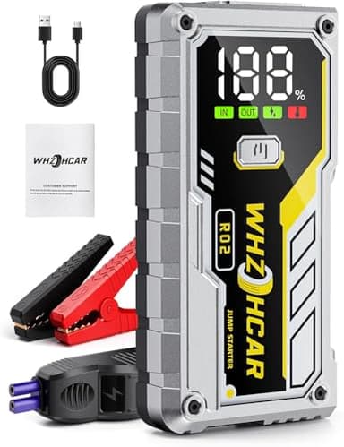 Booster Batterie Voiture 6000A Booster Batterie Moto 12V Démarreur de Voiture (Jusqu'à 8.0L Diesel ou 10.0L Gaz) Jump Starter avec Pinces de Sûreté Intelligentes, LED, Grand Ecran d'affiche