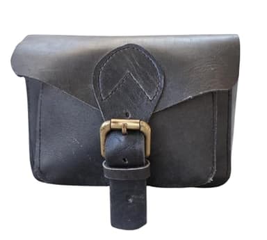 american blue Sacoche de moto vintage en cuir de chèvre véritable, avec fermeture à boucle à 2 sangles, sac à outils marron à dégagement rapide, renforcé, pour guidon, fourche (poche latérale)
