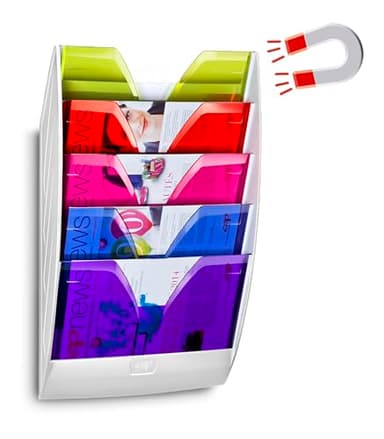 CEP Présentoir mural Magnétique Trieur 5 compartiments Aimanté Support rangement Documents vertical Format 24x32cm Fixation magnet Happy Multicolore