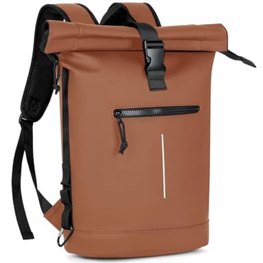 Lekeinchi Sac a Dos Etanche pour Femmes et Hommes, Grand Sac à Dos avec Compartiment pour Ordinateur Portable 17 Pouces, Elegant Sac à Dos Voyage pour Voyages, Travail, College - Marron
