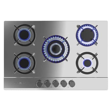 Cecotec Plaque de Gaz Butane et Naturel 5 Feux Bolero Squad G 5200S Inox. 11000 W, Acier Inoxydable, Grilles Individuelles en Fonte, WOK Triple Couronne, Allumage Électrique, Système de Sécurité