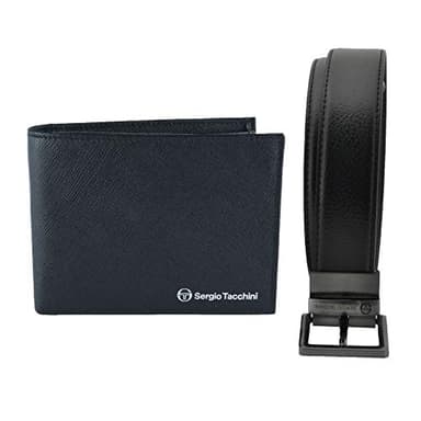 Sergio Tacchini - Coffret cadeau homme, set ceinture réversible, noir et marron, et portefeuille noir en cuir véritable