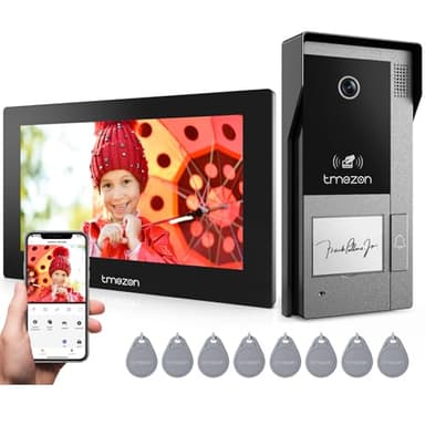 TMEZON Visiophone Filaire 2 Fils M790,Interphone Vidéo WiFi avec IP Moniteur écran Tactile,Sonnette de Caméra Filaire Vision Nocturne,APP Unlock à Distance, Badges,Detection Humaine