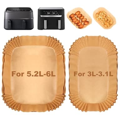 BYKITCHEN Papier Cuisson Pour friteuse Moulinex EZ9018 5,2/3,1 L & Philips Air Fryer Série 3000 Double Panier & Cecotec Cecofry DuoSize 9 L, Accessoires Airfryer Pour Friteuse 2 tiroirs (100pcs)