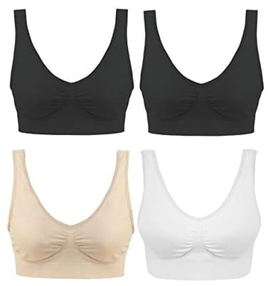 Boolavard 4 Pack Bra - Le Soutien-Gorge de Confort Ultime. Qualité Premium - Garantie Meilleur sur Le marché ,L,Noir/blanc/beige