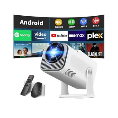 [App intégrée] Mini Vidéoprojecteur 4K 1080P 2026 Upgraded Projecteur avec WiFi 6 et Bluetooth 5.2 Projecteur Trapézoïdale Automatique, 270° RotationSupporte HDMI/TVStick/Memory Stick/Laptop, Blanc