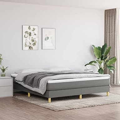 vidaXL Cadre de Lit à Ressorts, Lit Rembourré, Lit Double avec Sommier à Lattes, Lit Adulte de Chambre à Coucher, Moderne, Gris Foncé 160x200 cm Tissu