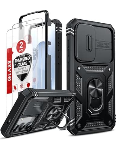 LeYi Coque pour Samsung Galaxy S25/S 25 5G avec 2*Verre Trempé+Anneau Support,Full Protection de la Caméra en PC Dur Anti-Chut Renforcée Armor Heavy Duty Antichoc Bumper Housse Etui，Noir