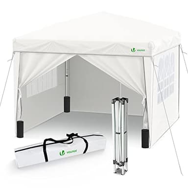 VOUNOT® Tonnelle de Jardin Tente 3x3m Pliable avec 4 Côtés et 4 Sacs de Sable Tente Pliante de Jardin pour Camping Festival Plage Jardins Sac de Transport Inclus Blanc