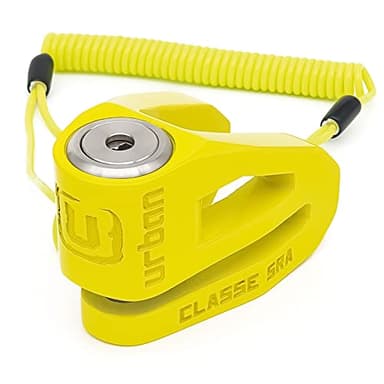URBAN UR210Y Antivol Moto Homologué SRA, Bloque Disque Sécurité Maximale Anti-Perçage Anti-Sciage Anti-Levier, Double Verrouillage ø10mm, Câble Rappel, Bloc Anti Vol Scooter, Acier Inoxydable Jaune