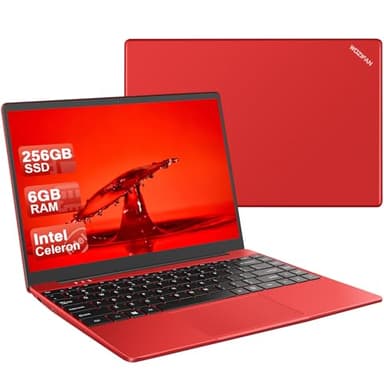 Ordinateur PC Portable 256Go 14 Pouces Win11 SSD Expansible 1to Stockage Celeron N4020 Laptop Up to 2.8Ghz 2.4G+5G Wifi 1080p HDMI Bluetooth Souris Sans Fil & Azerty Membrane du clavier - Rouge