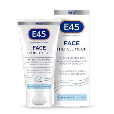 E45 Face hydratant 50ml - Crème pour le visage pour hydratation durable pour la peau sèche et sensible, dermatite et crème d'eczéma, formule à absorption rapide et non grasse, testé dermatologiquement